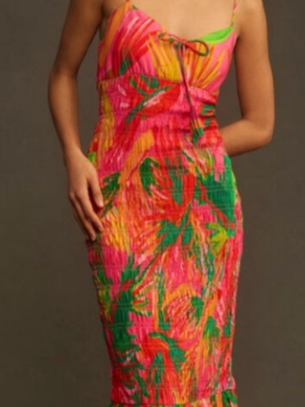 FARM Rio Pink Tropical Print Midi Dress